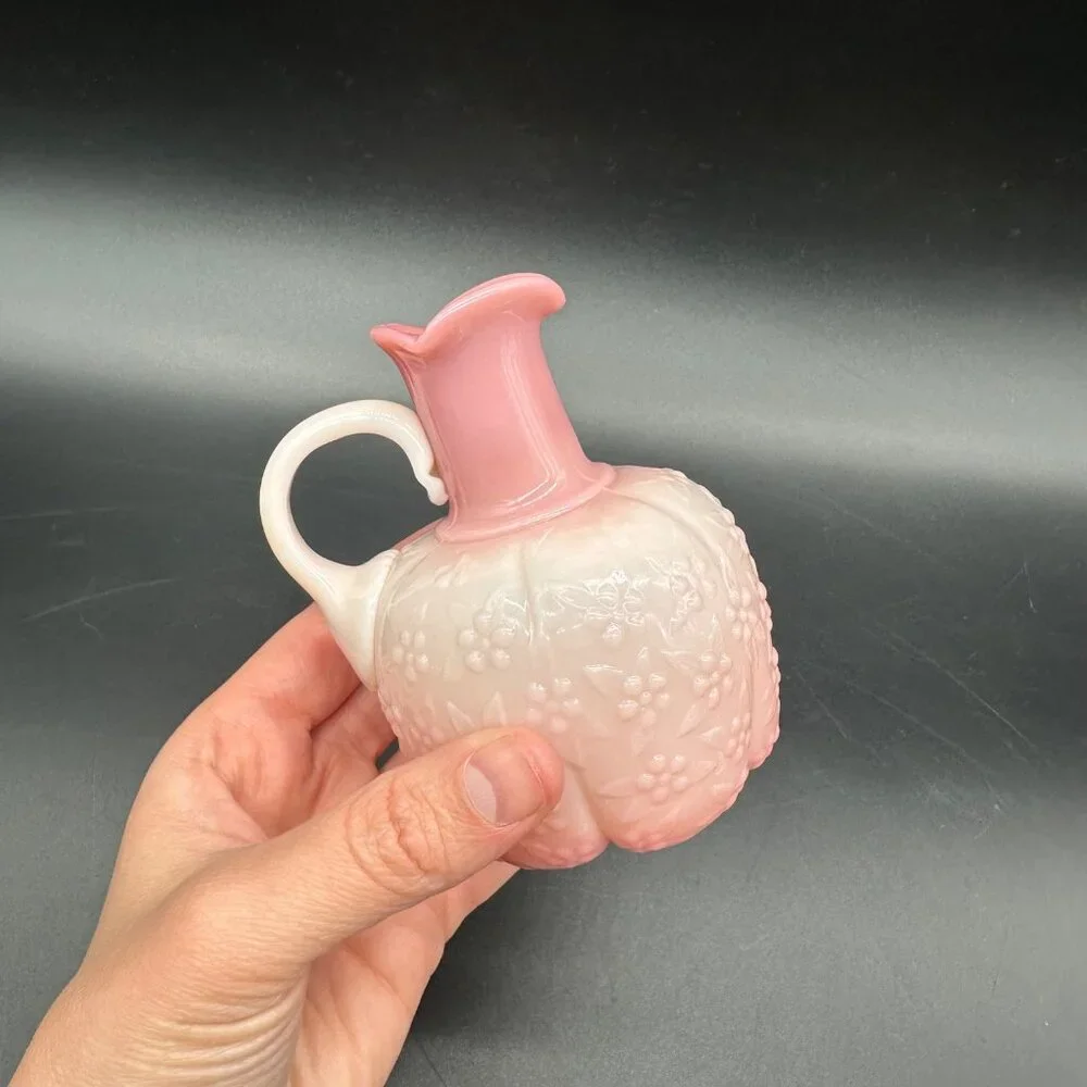 Antique Victorian Challinor Taylor Forget Me Not Floral Pink Glass Pitcher READ - Picture 9 of 10